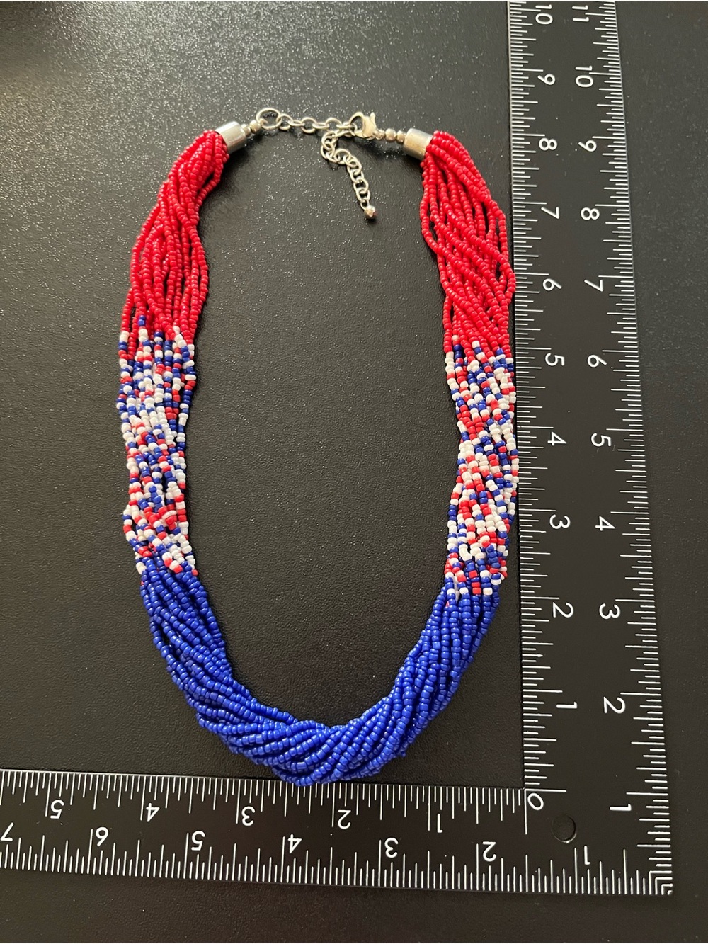 Patriotic Red, White & Blue Beaded Seed Bead Multi-Strand Necklace
